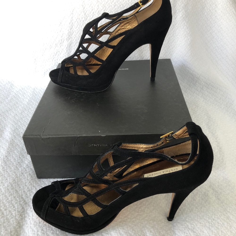Cynthia Vincent Black Suede Heels - NWOT